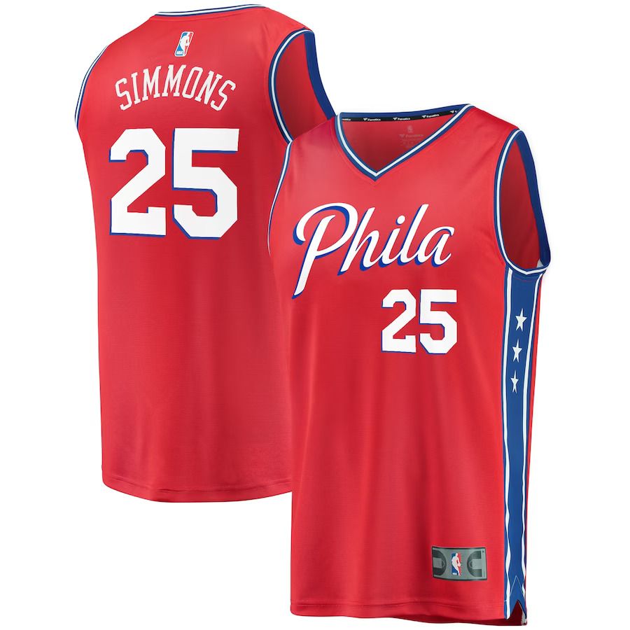Men Philadelphia 76ers #25 Ben Simmons Fanatics Branded Red Fast Break Replica NBA Jersey